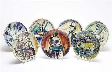 Piero Gauli (Milano 1916 - 2012) Lotto composto da sette piattini decorati...