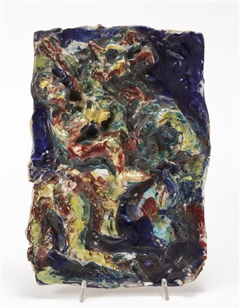 Piero Gauli (Milano 1916 - 2012) "Figura a cavallo", formella in ceramica...