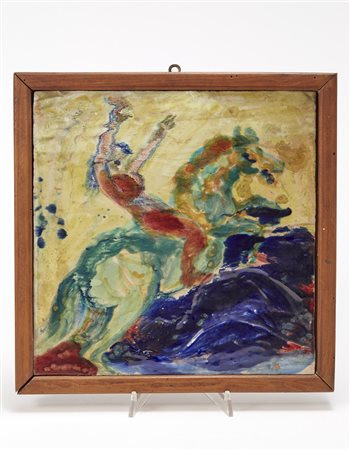 Piero Gauli (Milano 1916 - 2012) "Amazzone", formella in ceramica smaltata in...