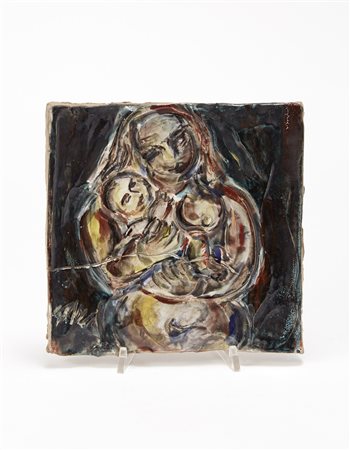 Piero Gauli (Milano 1916 - 2012) "Madonna con Bambino", Formella in ceramica...