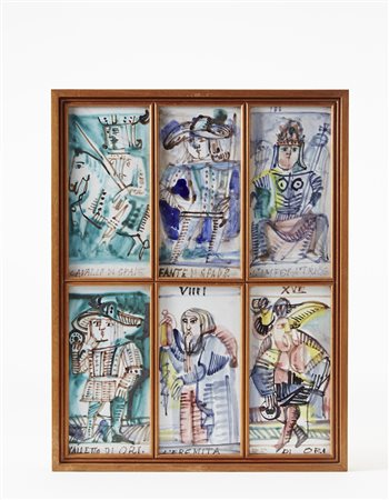Emanuele Luzzati (Genova 1921 - 2007) "I tarocchi", sei formelle in ceramica...