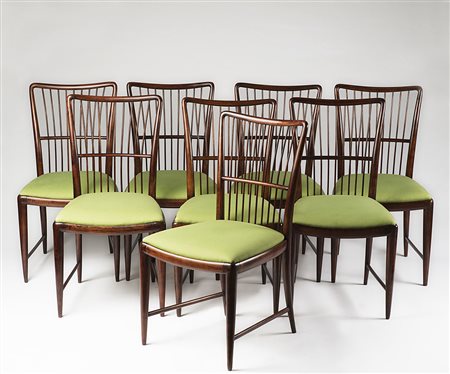 Paolo Buffa (Milano 1903 - 1970) Lotto composto da otto sedie in legno di...