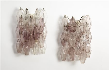 Paolo Venini (Milano 1895 - Venezia 1959) Coppia di appliques a poliedri in...