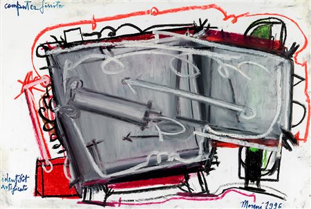 Mattia Moreni 1996 48x71 tecnica mista su cartoncino "identikit" autentica...