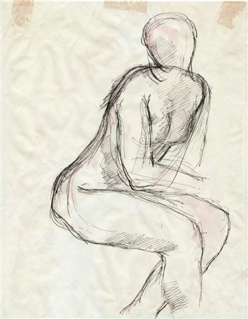 Bruno Calvani nudo seduto 22x28 china e acquerello su carta