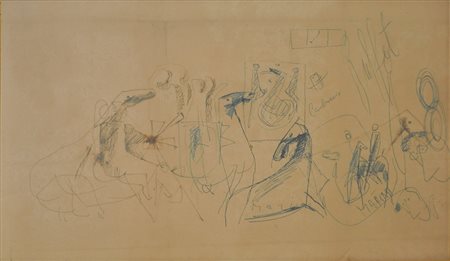 Marino Marini Composizione cavalli e figure Penna biro su carta 57 x 31...