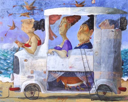 Pino Procopio 40x50 madri in viaggio acrilico su tela autentica dell'art su foto