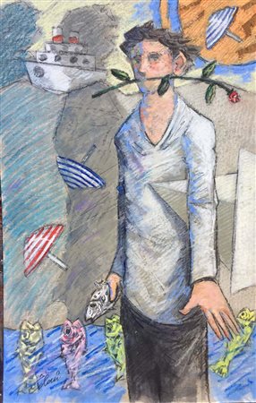 Giampaolo Talani tecnica mista su cartone 60x40 autentica dell'art su foto