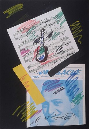 Giuseppe Chiari tecnica mista e collage su cartoncino 50x35 anno 2000...