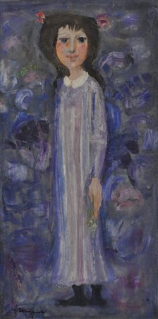 Trento Longaretti Poesia, Flora in azzurro e viola 1990 Olio su tela 70 x 35...