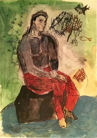 Sandro Chia tecnica mista su carta 21x30 dichiarazione di provvenienza studio...