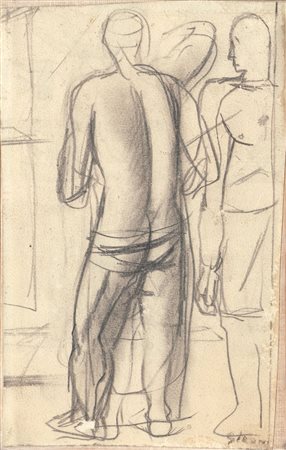 Mario Sironi figure 11x18 matita su carta riportata su tela anni '20