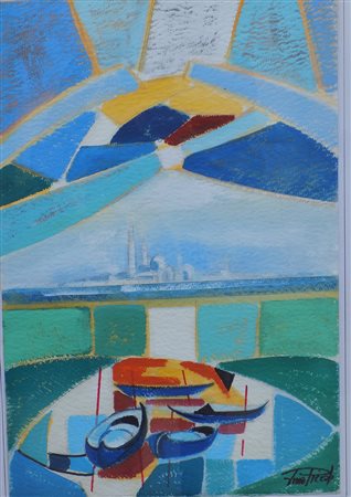 Lino Piccoli olio su carta Venezia dal mio studio 40X60 autentica dell'art....