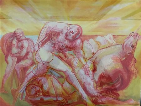 Aligi Sassu olio su tela 50x60 del 1971 autentica galleria 32 paglione via brera