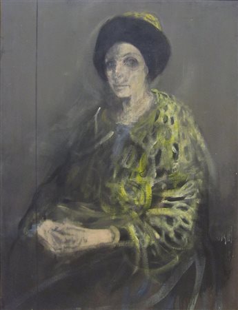 Alberto Sughi 70x90 figura con colbacco 1965 olio su tela archivio su foto