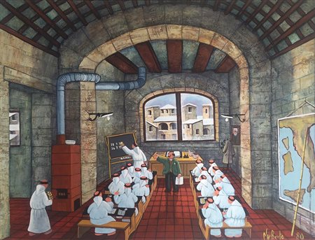 Norberto 60x80 la scolaresca 1980 olio tavola autentica dell'art su foto
