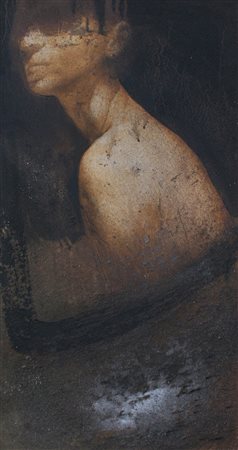 Nicola Samorì- Ritratto femminile- 38x70 2002 affresco su tavola autentica...