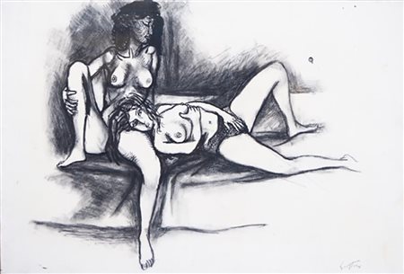 Renato Guttuso 73x51 il riposo anni 80 china e tecnica mista su carta...