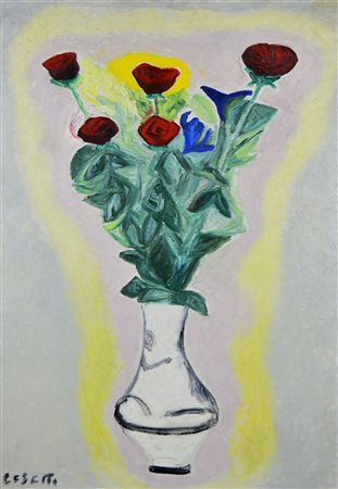 Giuseppe Cesetti "vaso di fiori" 1967 olio su tela 50x70 pubblicato sul...