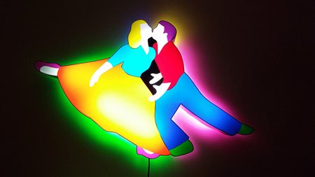 Marco Lodola 'ballerini' 74x115x12 scultura luminosa autentica dell'art. su foto