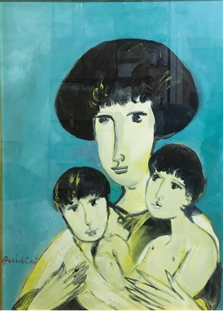 Remo Brindisi olio su tela 50x70 famiglia del 1970 autentica dell'art. su foto