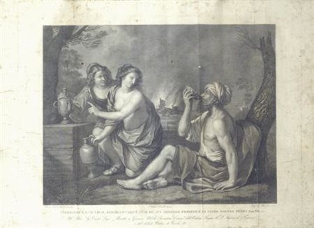 Inebriemus Eum Vino stampa da Guercino, in cornice, cm. 48x65