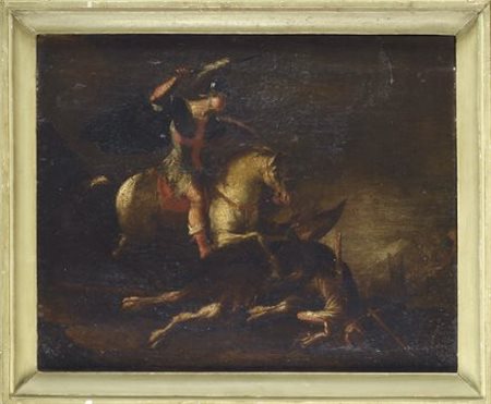 Scuola Italia settentrionale XVI sec. SAN GIORGIO UCCIDE IL DRAGO Olio su...