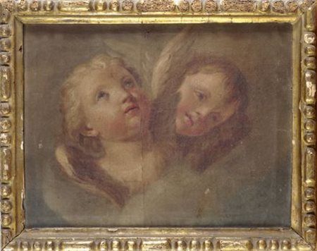 Scuola Emiliana XVIII sec. TESTE DI SERAFINI Olio su tela, cm. 32x41 cornice...