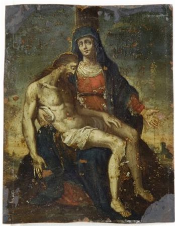Scuola Italia centrale, inizi XVIII sec. PIETÀ Olio su rame, cm. 21x16,4...