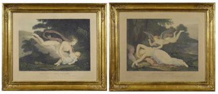 Psyché et amour; venus et le jeune ascagne coppia di stampe colorate in...