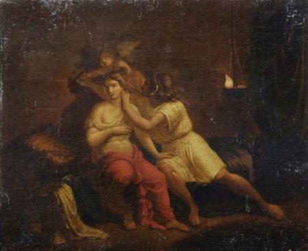 Anonimo del XIX sec. SCENA MITOLOGICA Olio su tela, cm. 25x30,5