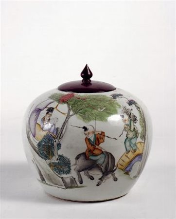 Giara a cipolla in porcellana, decorata in stile famille rose, Cina XIX-XX sec.