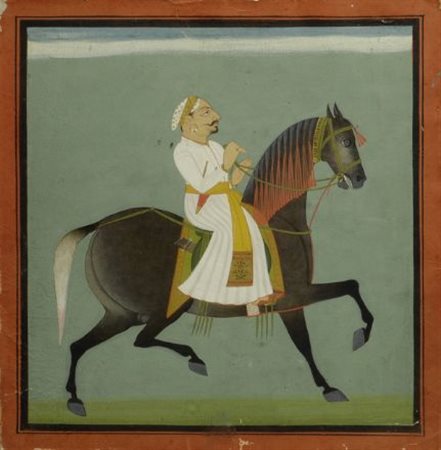 Rao Singh CAVALIERE Miniatrura su carta, Jadpur, XVIII sec., cm. 26x25