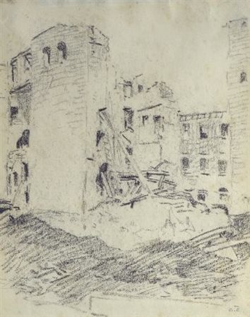 Galileo Chini (Firenze, 1873 - 1956) LE ROVINE A FIRENZE Carboncino su carta,...