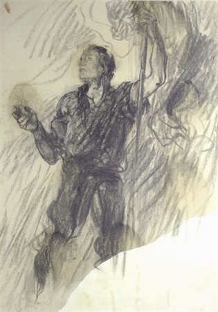 Plinio Nomellini (Livorno, 1866 - Firenze, 1943) FIGURA VIRILE Carboncino su...