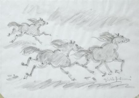 Giulio Falzoni (Marmirolo, 1900 - 1978) CAVALLI Acquarello su carta, cm....