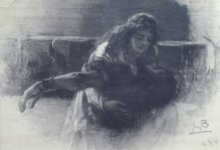 Lionello Balestrieri (Cetona, 1872 - 1958) BACIO Carboncino su carta, cm....