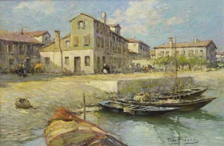 Piero Focardi (1889 - 1945) LAGUNA VENETA Olio su tavola, cm. 24x35 Firma in...