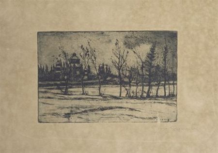 Gino Romiti (Livorno, 1881 - 1967) PAESAGGIO Acquaforte, mm. 320x220...