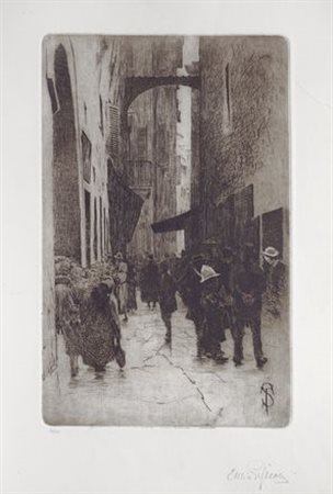 Telemaco Signorini (Firenze, 1836 - 1901) IL GHETTO: PIAZZA DELLA FRATELLANZA...