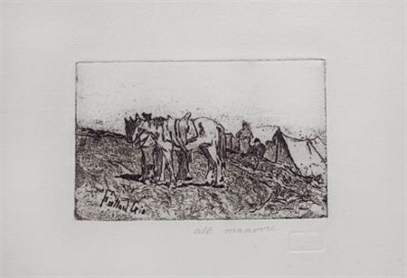 Giovanni Fattori (Livorno, 1825 - Firenze, 1908) ALLE MANOVRE Acquaforte, mm....