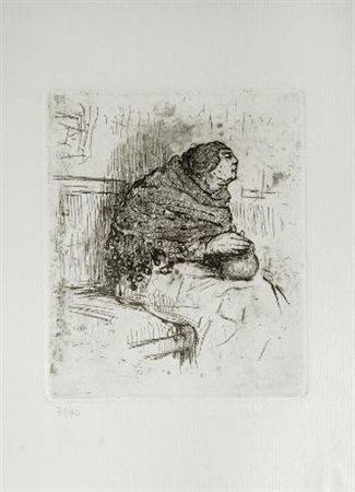 Renato Natali (Livorno, 1883 - 1979) ATTESA Acquaforte, mm. 346x250 (foglio);...