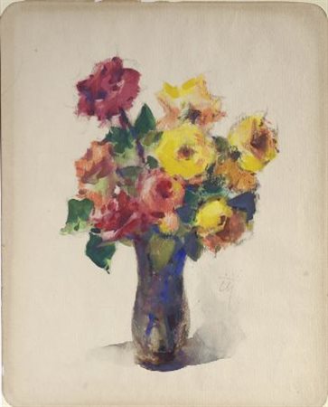 Corrado Michelozzi (Livorno, 1883 - 1965) FIORI Olio su carta, cm. 29,5x24...