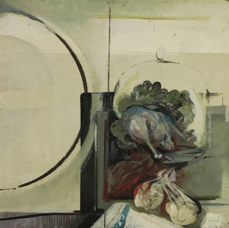 Giuseppe Martinelli (Viareggio, 1930) AUTOGRILL, 1965 Olio su tela, cm. 70X70...