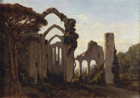 Achille Vertunni (Napoli, 1826 - Roma, 1897) PAESAGGIO CON ROVINE E PASTORE...