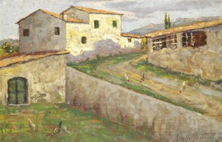 Gino Tommasi (Livorno, 1880 - 1942) CASOLARI DI CAMPAGNA Olio su tavola, cm....
