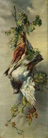 Lina Canocchi NATURA MORTA CON VOLATILI, 1910 Olio su tela, cm. 95x34 Firma...
