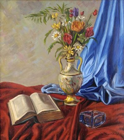Giorgio Luxardo (Zara, 1930) VASO CON FIORI Olio su tela, cm. 50x45 Firmato...