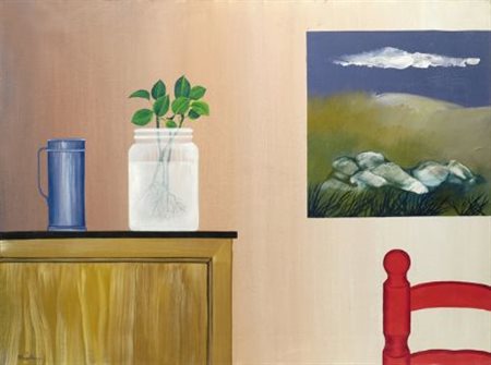 Sirio Midollini (Firenze, 1925 - 2008) NATURA MORTA IN INTERNO Olio su tela,...