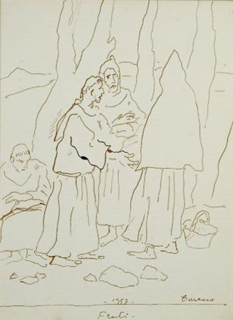 Felice Carena (Cumiana, 1879 - Venezia, 1966) FRATI (FRONTE); NUDI (RETRO),...